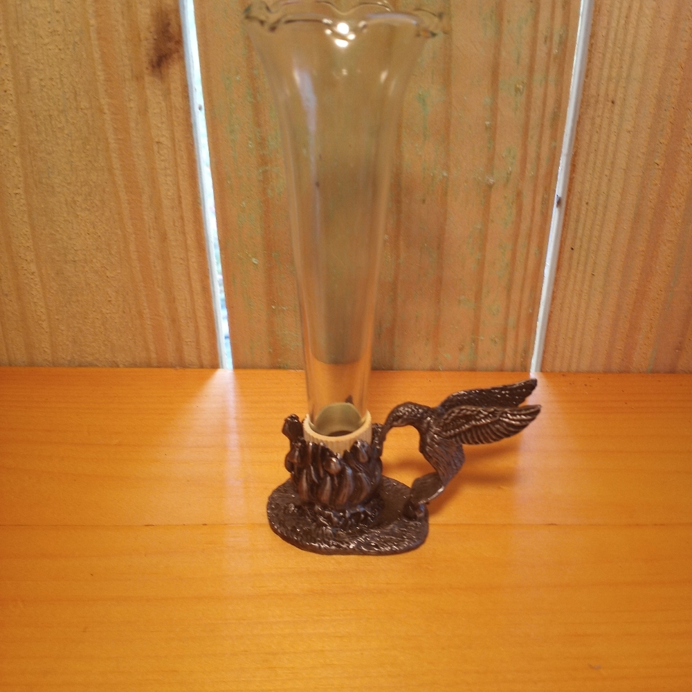 Glass Vase with Pewter Hummingbird Base